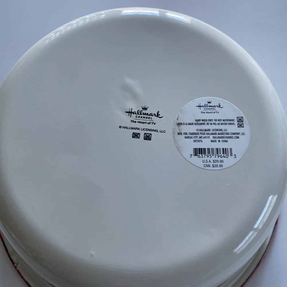 Hallmark Channel White and Red Enamel Coated Metal Bowl 10.5” Diameter NWT